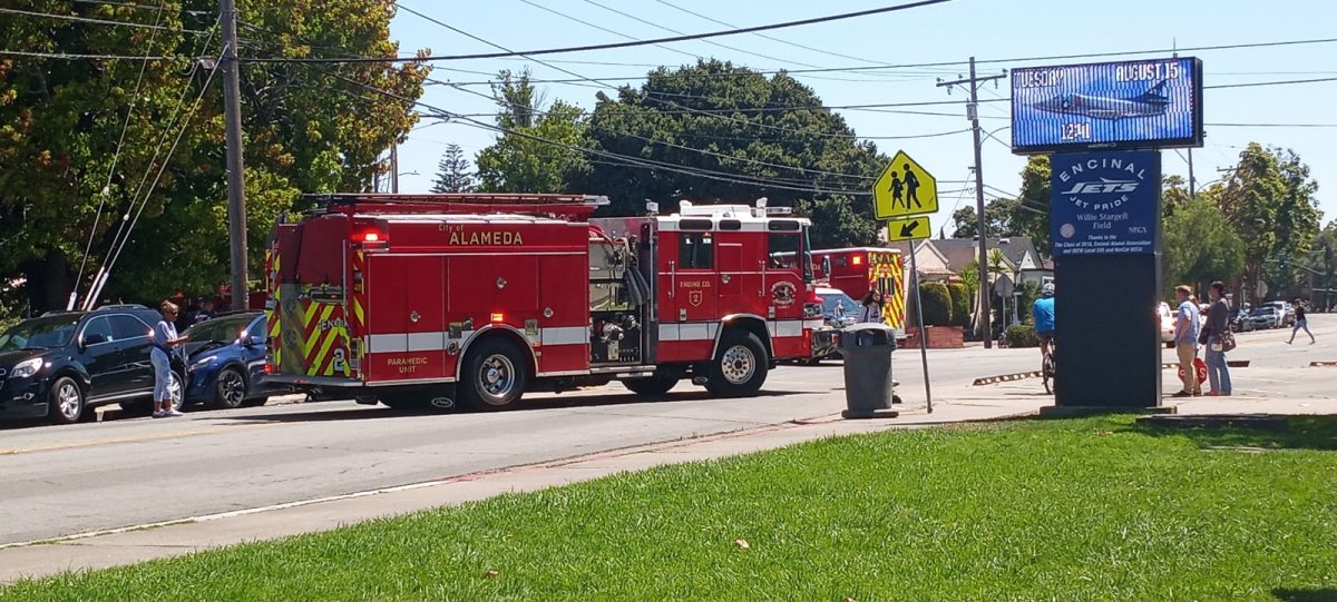 Alameda Fire Department arrives on scene after a car accident on the corner of Central and 3rd street on August 15.