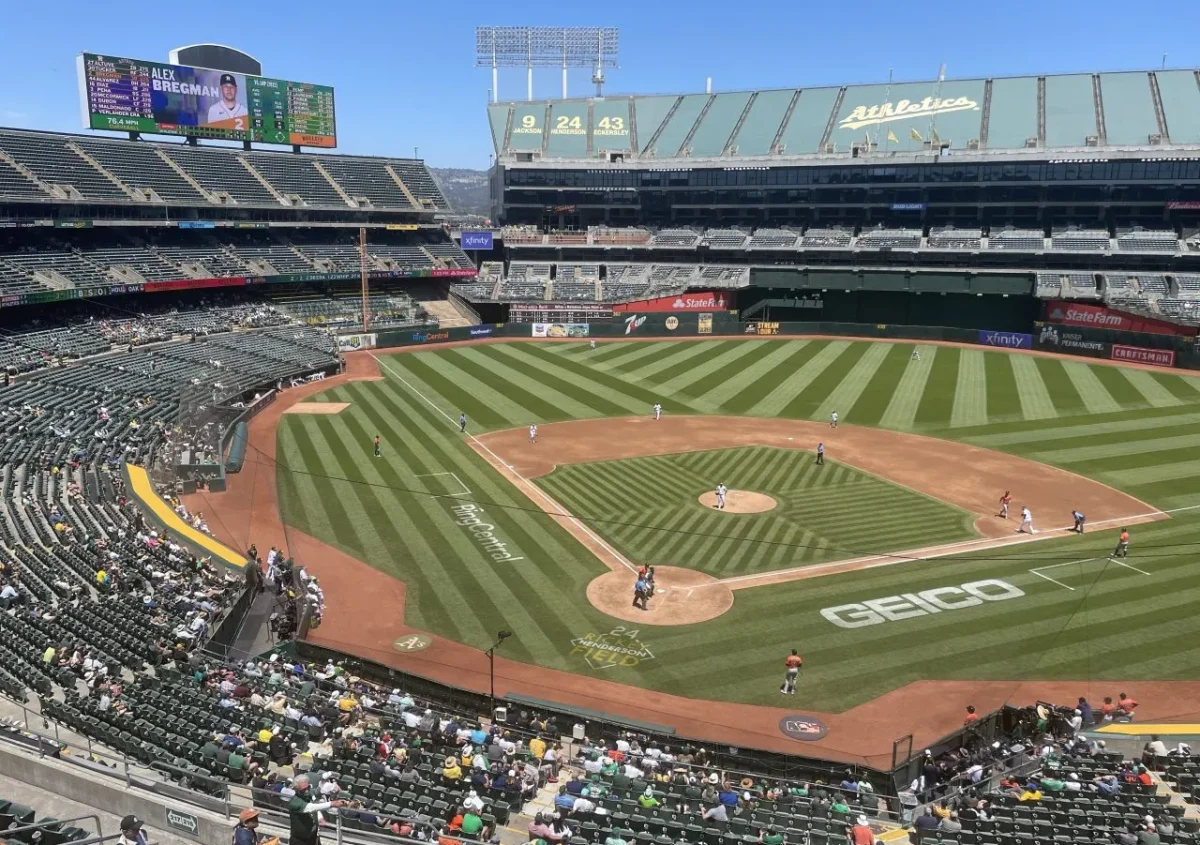 A sparse crowd of 5,189 watches the Athletics play the Astros on September 16, 2022. (Barry Bloom)