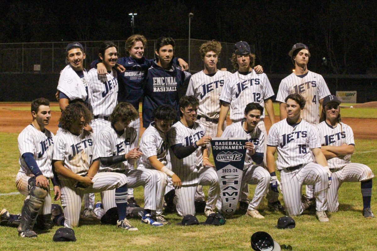 The Jets celebrate a 7-1 victory over Mt. Eden on May 9 in the WACC Shoreline League Championship.