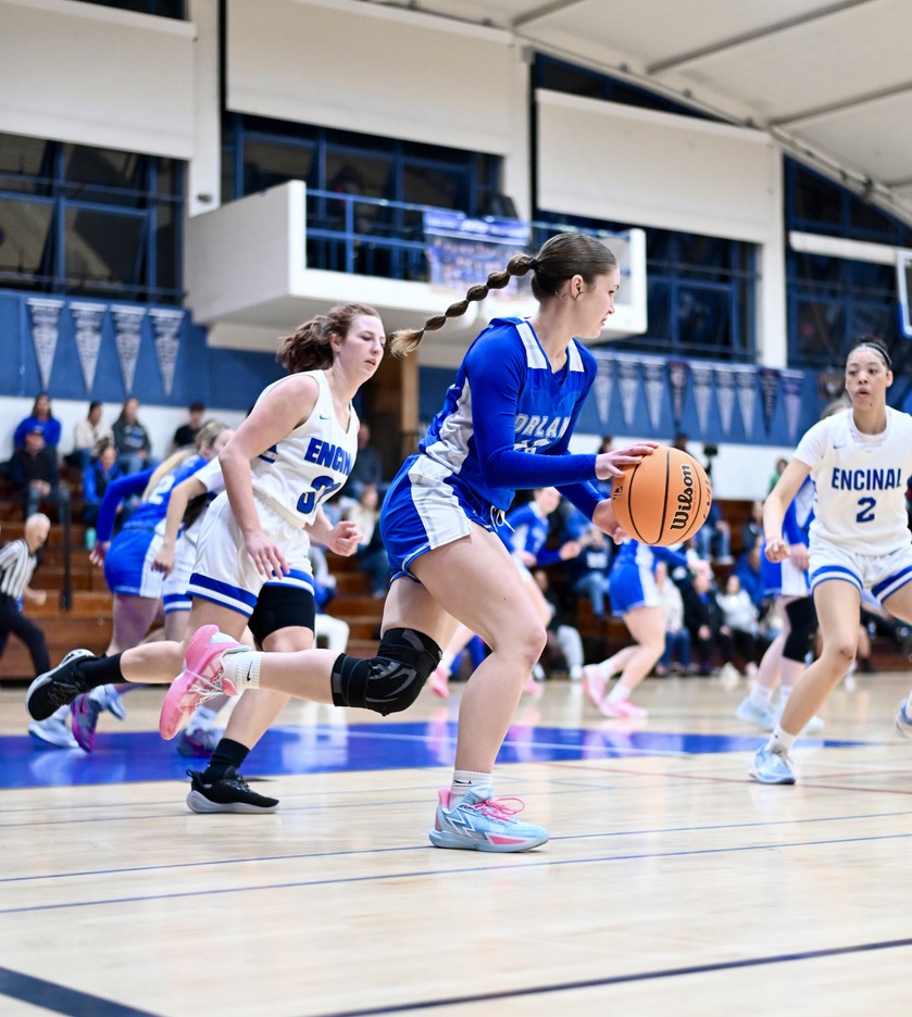 Encinal Senior Honor Phillips chases after Orland opponent in long-awaited game on 3/6/25.