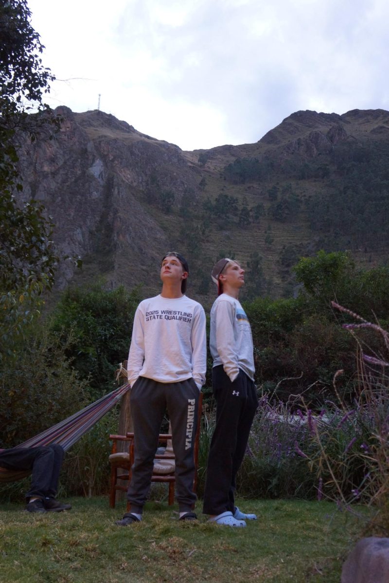Benjamin Katz and camp-mate admire the mountains of Peru.