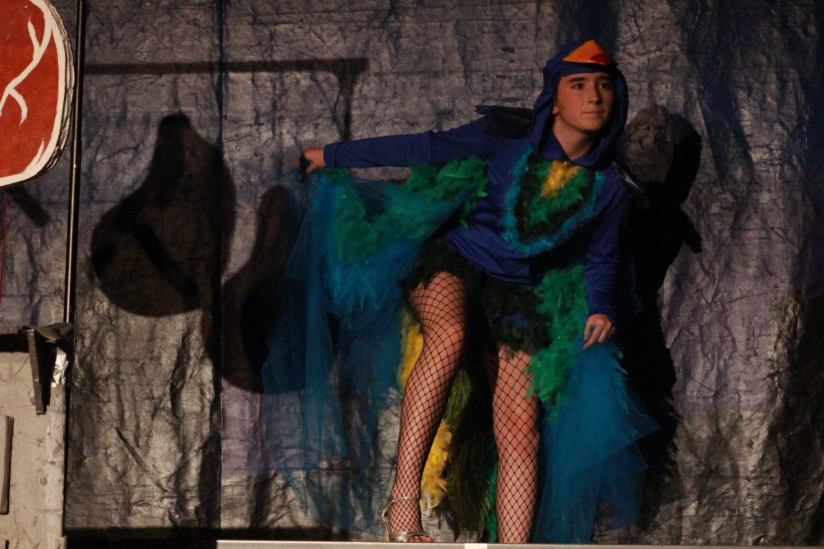 Neea Curtis enters the stage as Mr. Zyclo's pet bird in the fall production of Anon(ymous) on Nov. 21, 2025.
