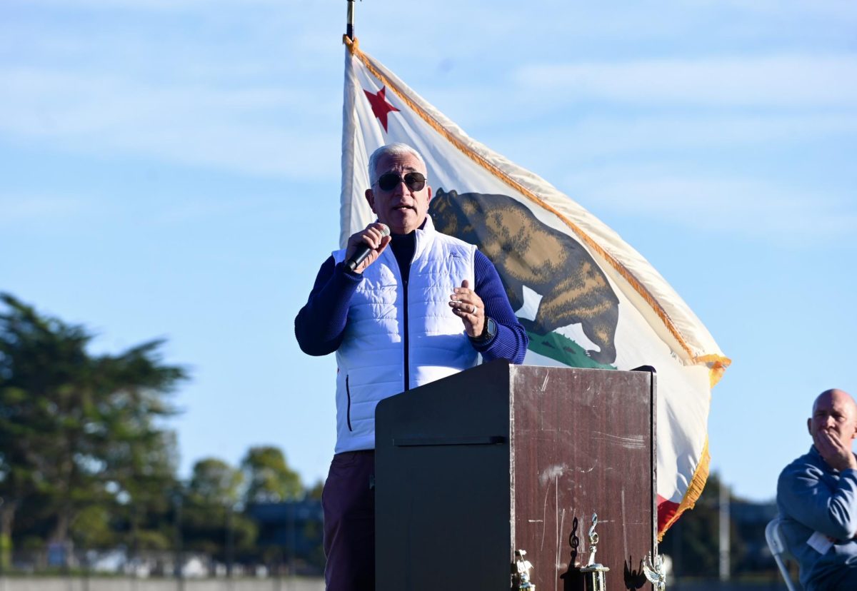 Superintendent Pasqual Scedary addresses the Encinal community about the new athletic complex.