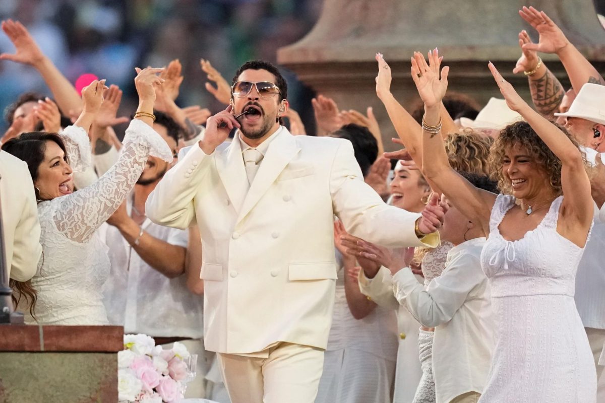 Bad Bunny performs during the Super Bowl LX halftime show, Feb. 8, 2026, at Levi's stadium in Santa Clara.