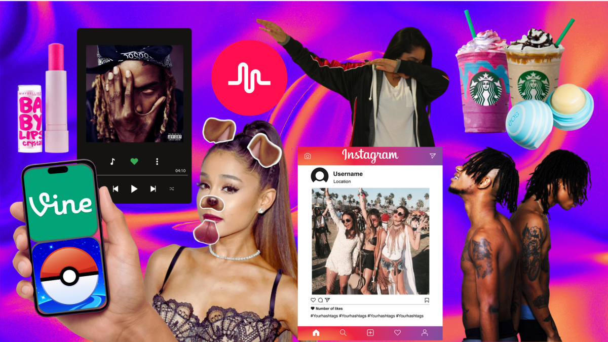 Graphic of 2016 trends and pop-cultural moments, uploaded on March 10, 2026.