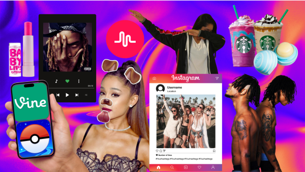 Graphic of 2016 trends and pop-cultural moments, uploaded on March 10, 2026.