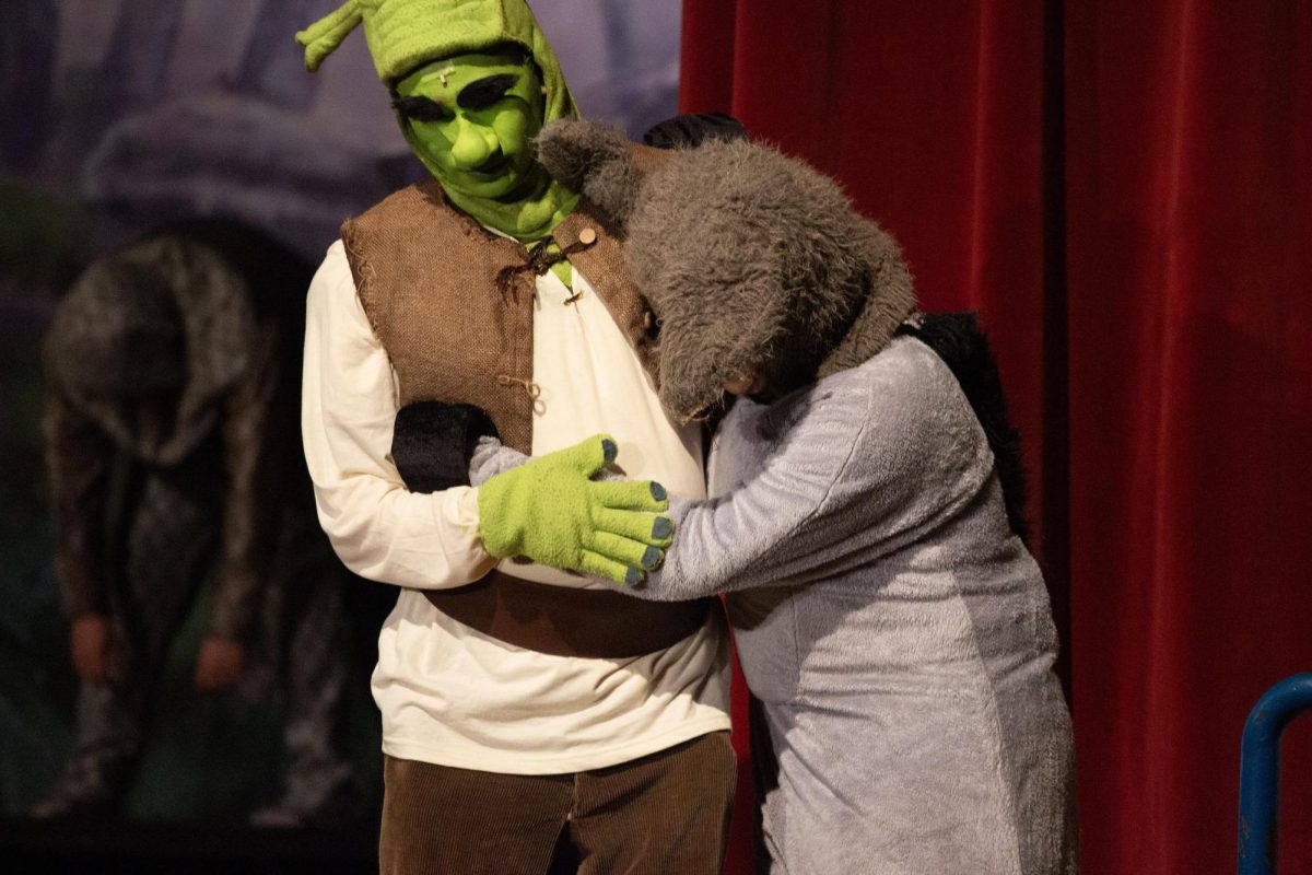 Colby Tong and Kylie Franco perform as Shrek and Donkey in "Shrek: The Musical" on March 20, 2026.