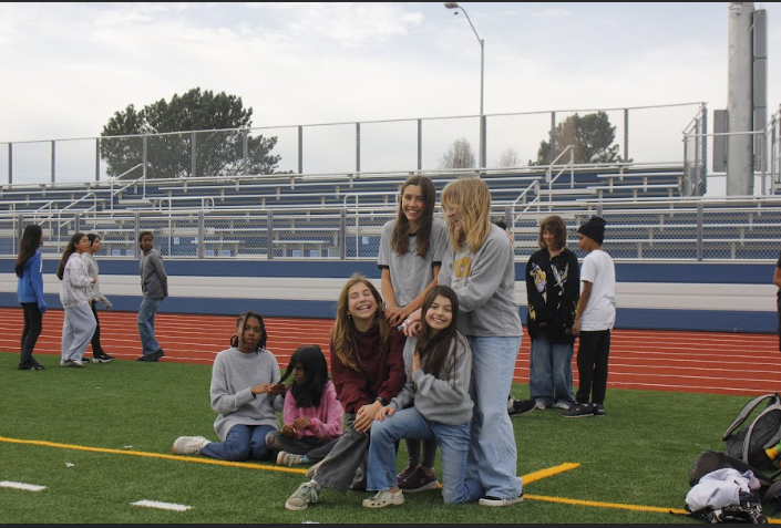 Encinal students participate in PE on the new track.