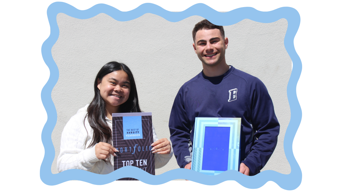 Co-Editor-in-Chiefs Sophia Fabia and Matan Antebi celebrate Horizon's success in the Varsity Yearbook Portfolio.